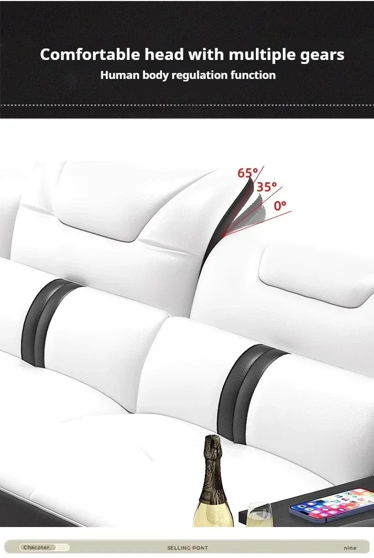 Luxury Italian Genuine Leather Sectional Sofa Set With Bluetooth Speaker And USB Ports Cow Leather Divano Living Room Furniture