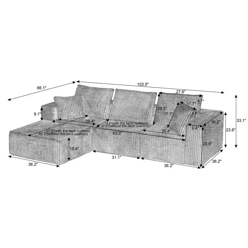 Modular Sectional Sofa, Modern Corduroy Couch with Deep Seat, Upholstered 4-Seater for Living Room, No Assembly Needed, Cozy