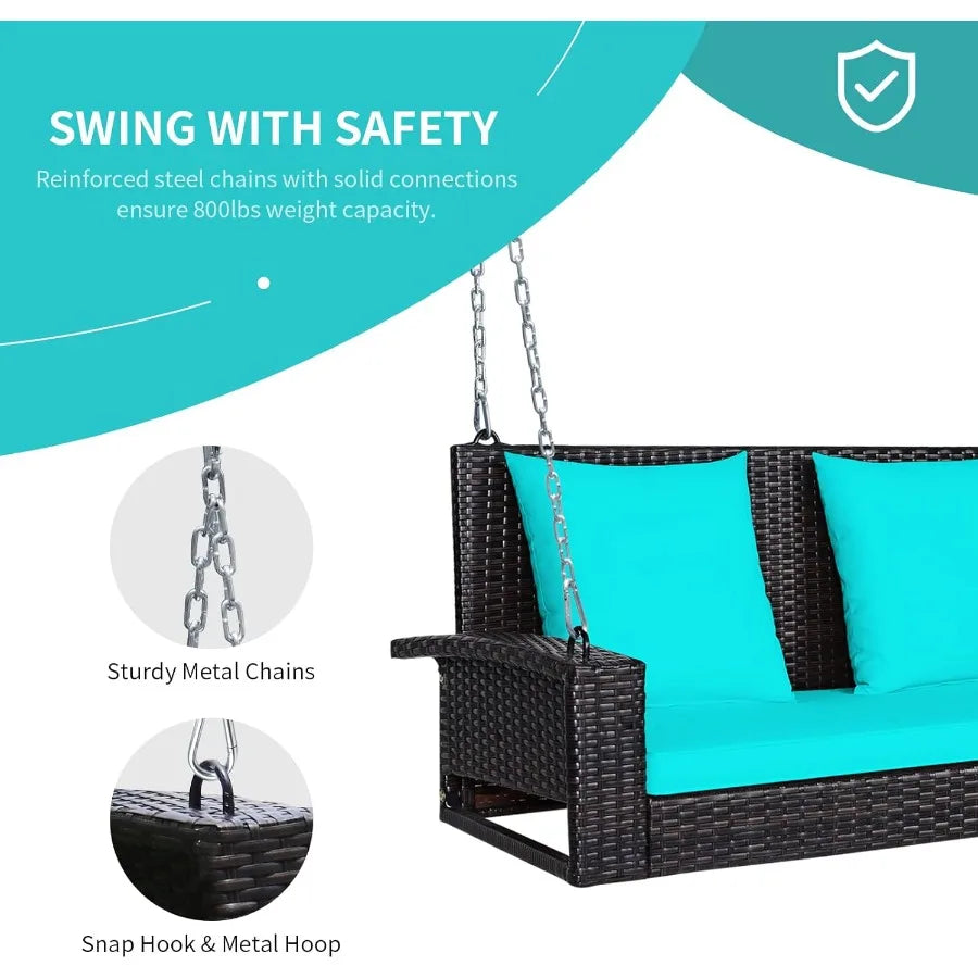 #For Heavy Duty 800 LBS Wicker Hanging Porch Swing with Cushions & Chains,  Outdoor Rattan Swing Bench for Garden, Yard&