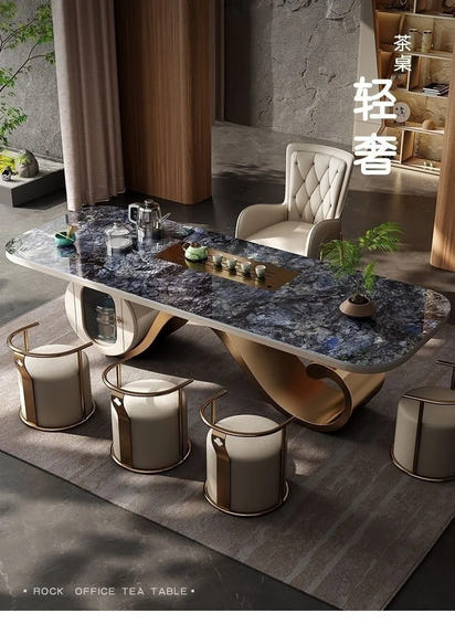 Light luxury rock slab table and chair combination modern minimalist design, creative high-end villa office tea table