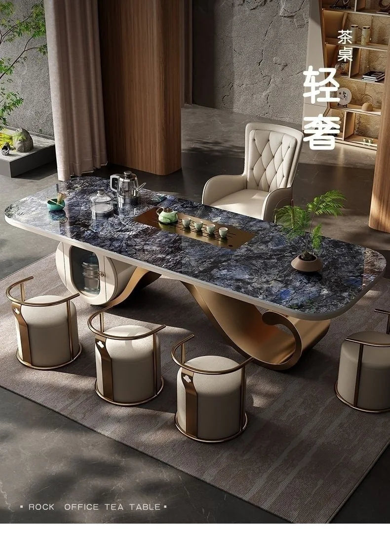Light luxury rock slab table and chair combination modern minimalist design, creative high-end villa office tea table