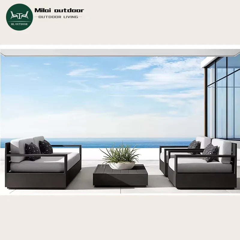 Customized Aluminum Outdoor Garden Sofa Set Popular For Hotels Courtyards Villas Living Rooms Including Sofa Table