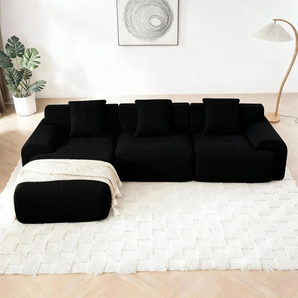 113 Sectional Couch with L Shaped Chaise, Boneless Couch Cloud Modular Sectional Sofa with 4 Seat and Movable Ottoman