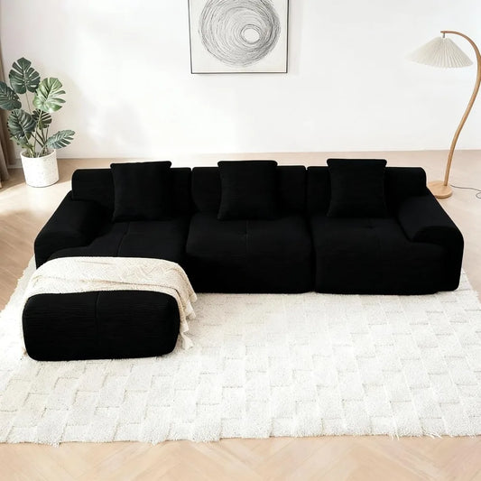 113 Sectional Couch with L Shaped Chaise, Boneless Couch Cloud Modular Sectional Sofa with 4 Seat and Movable Ottoman