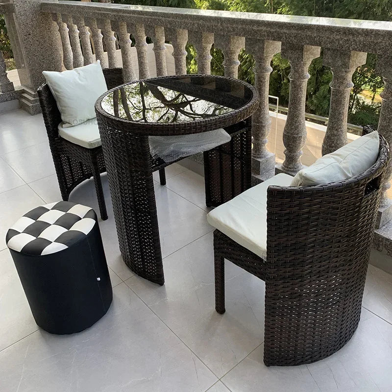 European Rattan Garden Furniture Sets Home Balcony Patio Furniture Creative Open-air Garden Furniture Combination Outdoor Set F