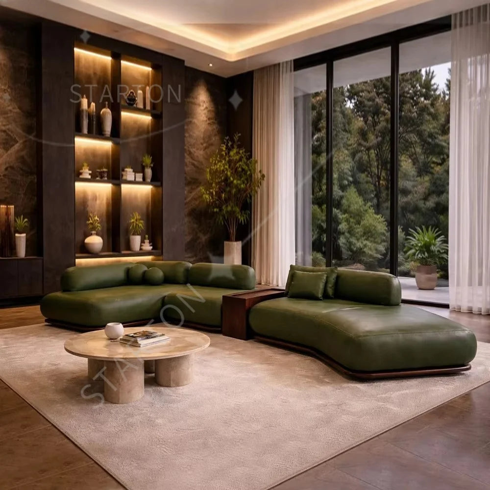Italian Leather Corner Sofa Set Furniture Living Room Modular Sectional Leather Curved Sofas for Home Living Room