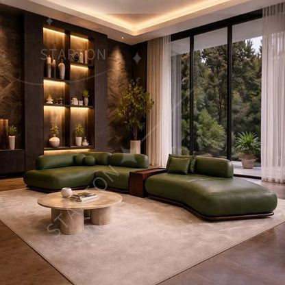Italian Leather Corner Sofa Set Furniture Living Room Modular Sectional Leather Curved Sofas for Home Living Room