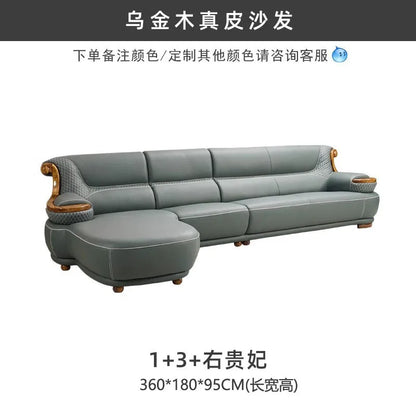 Modern simple ebony leather sofa new Chinese living room size apartment solid wood first layer cowhide new combination