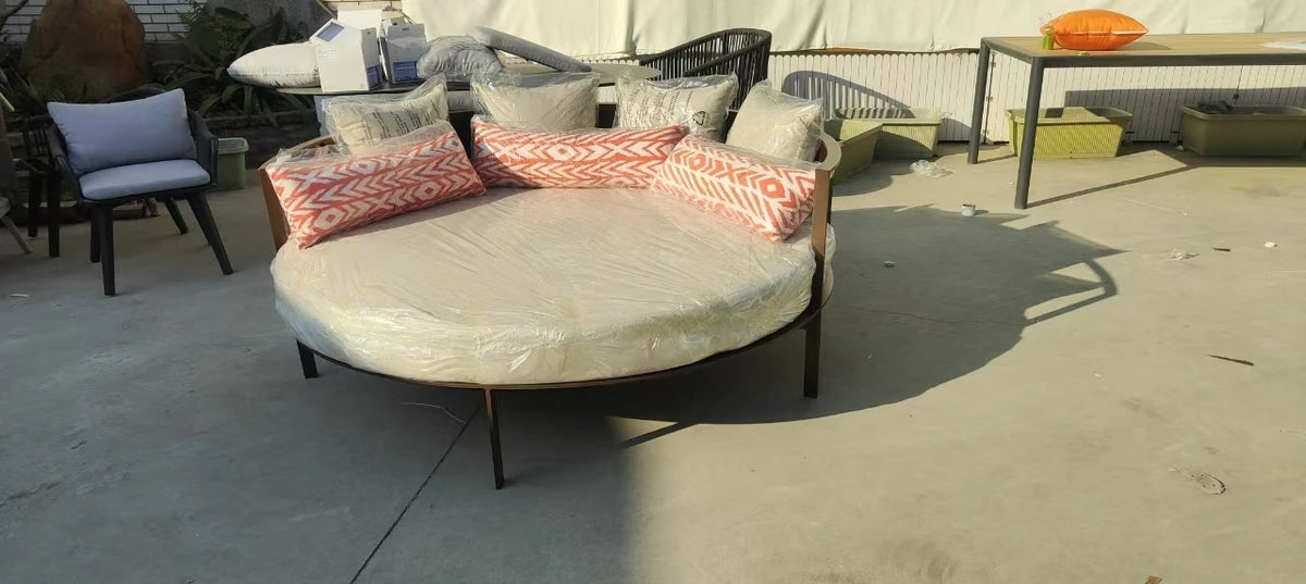 Modern design outdoor aluminum frame garden furniture relaxing beach loungers and hotel fabric round sofa bed