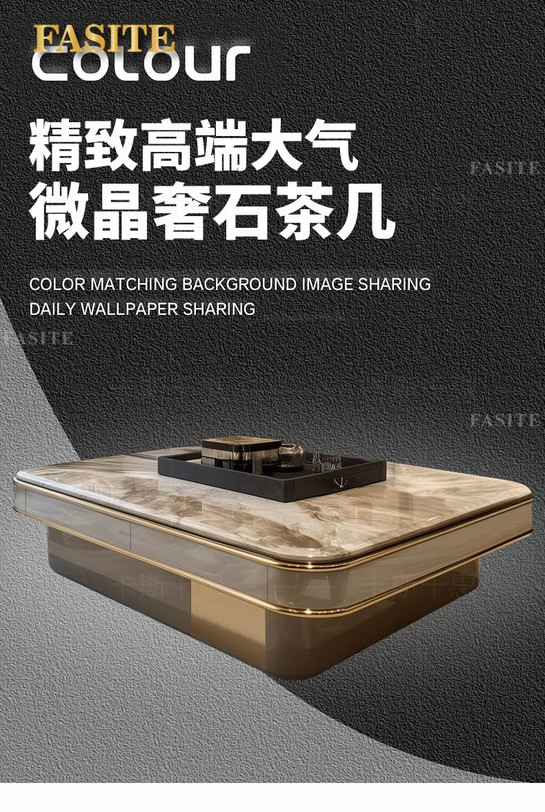 LightLuxury Coffee Table Living Room Home High-end Rectangular Luxury Stone Tea Table New High-end Villa Large Flat Coffee Table