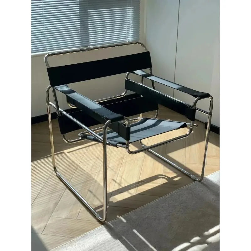 Bauhaus Tubular Steel Leather Sling Chair Mid Century Modern Lounge Armchair Iconic Minimalist Accent Seating