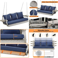 3-Person Heavy Duty Porch Swing Chair Outdoor Wicker Lounge with Cup Holder and Steel Chains, 900 LB Capacity
