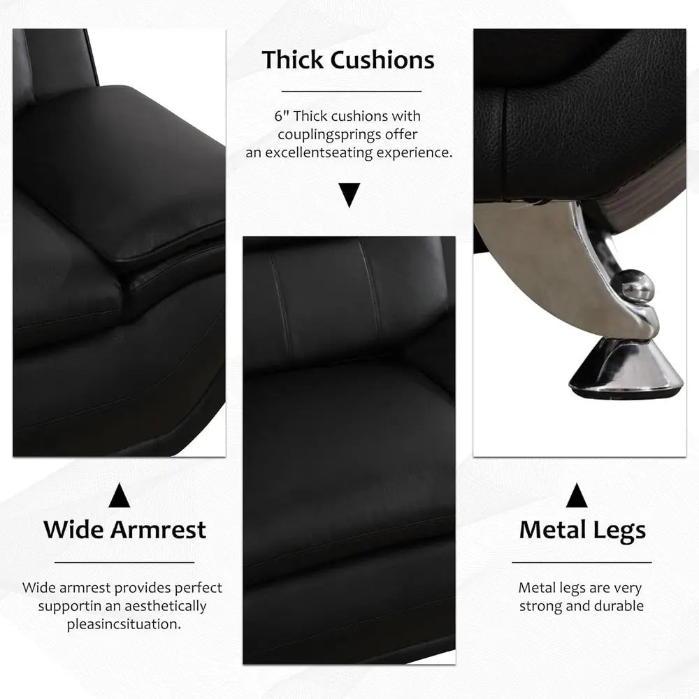 ern 3 Piece Living Room Couch Set, aux Leather Soa Set, Black