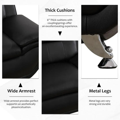 ern 3 Piece Living Room Couch Set, aux Leather Soa Set, Black