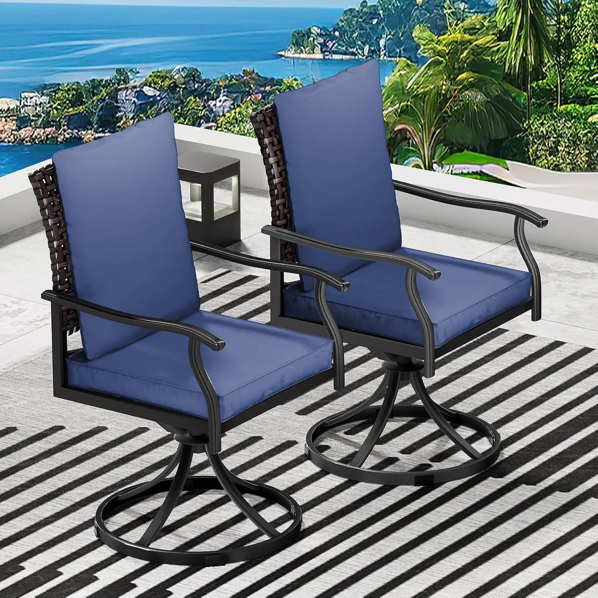 5 Piece Outdoor Patio Dining Set with 4 Swivel Dining Chairs & 1 Large Round Dining Table,Bistro Furniture Set , Customized