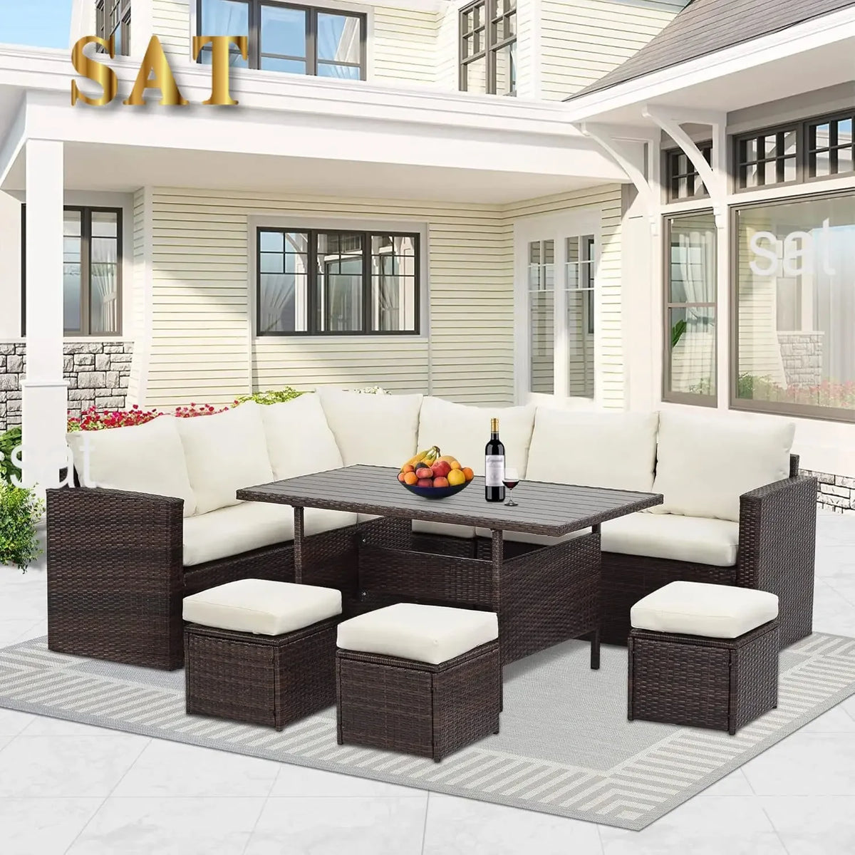 A Patio Furniture Set All Weather Wicker Patio Conversation Sets with Cushion Seat & Pillows Outdoor Dining Set Patio