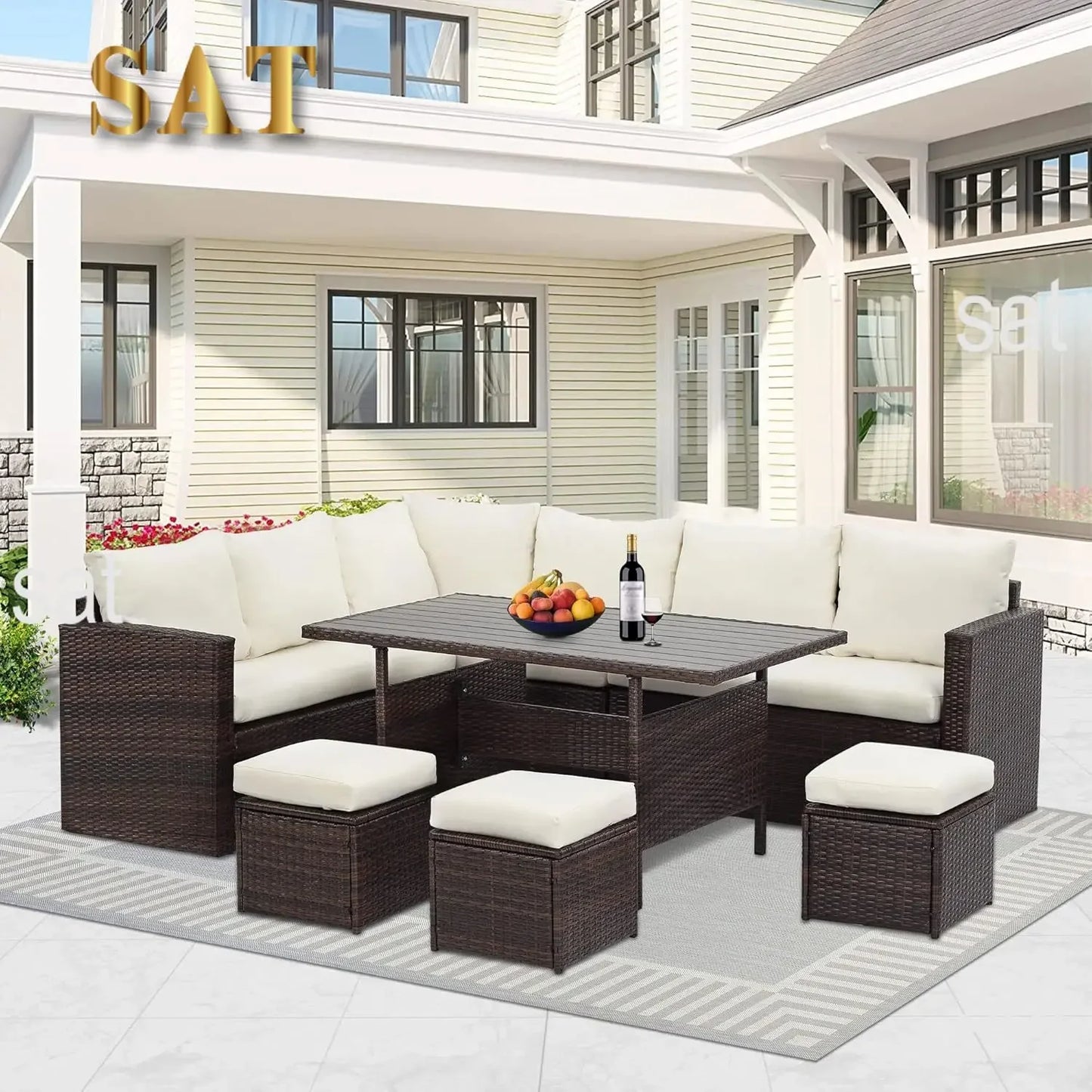 A Patio Furniture Set All Weather Wicker Patio Conversation Sets with Cushion Seat & Pillows Outdoor Dining Set Patio