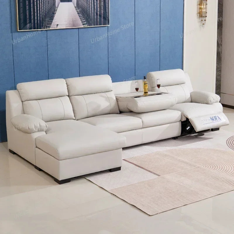 L-shaped Living Room Sofa Leather Electric Recliner Sofa Multi-functional Sofa Bed Folding Small Furniture with Storage Space