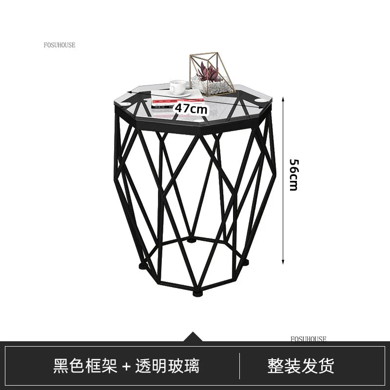 Nordic Light Luxury Tempered Glass Coffee Tables Small Apartment Sofa Side Table Simple Iron Corner Table Living Room Furniture