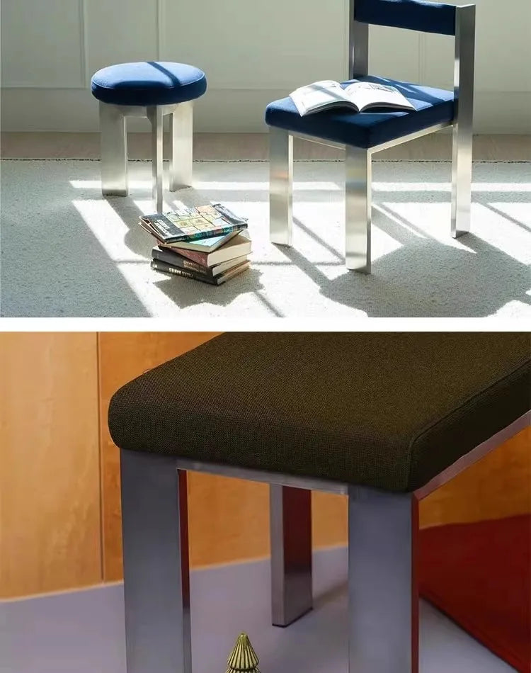 European Style Light luxury Retro Home Use Stainless Steel Dining Chair Advanced Design Living Room Bedroom Leisure Single Chair