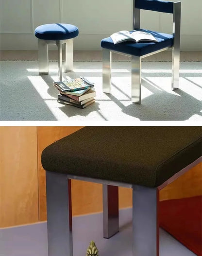 European Style Light luxury Retro Home Use Stainless Steel Dining Chair Advanced Design Living Room Bedroom Leisure Single Chair