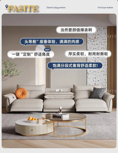 Leather sofa, electric living room, home theater sofa, modern function, adjustable leg support, one layer cowhide sofa