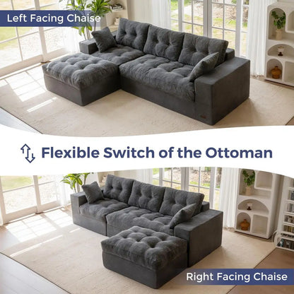 104" L-Shaped Modular Sectional Sofa with Ottoman & Cloud Cushions