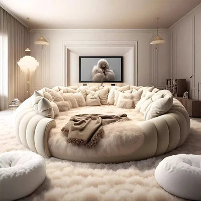 Bedroom Furniture Fabric Cream Style Double Wedding Bed Modern 200 X 200 Home Hotel Design Round Bed King Size Wooden Wood