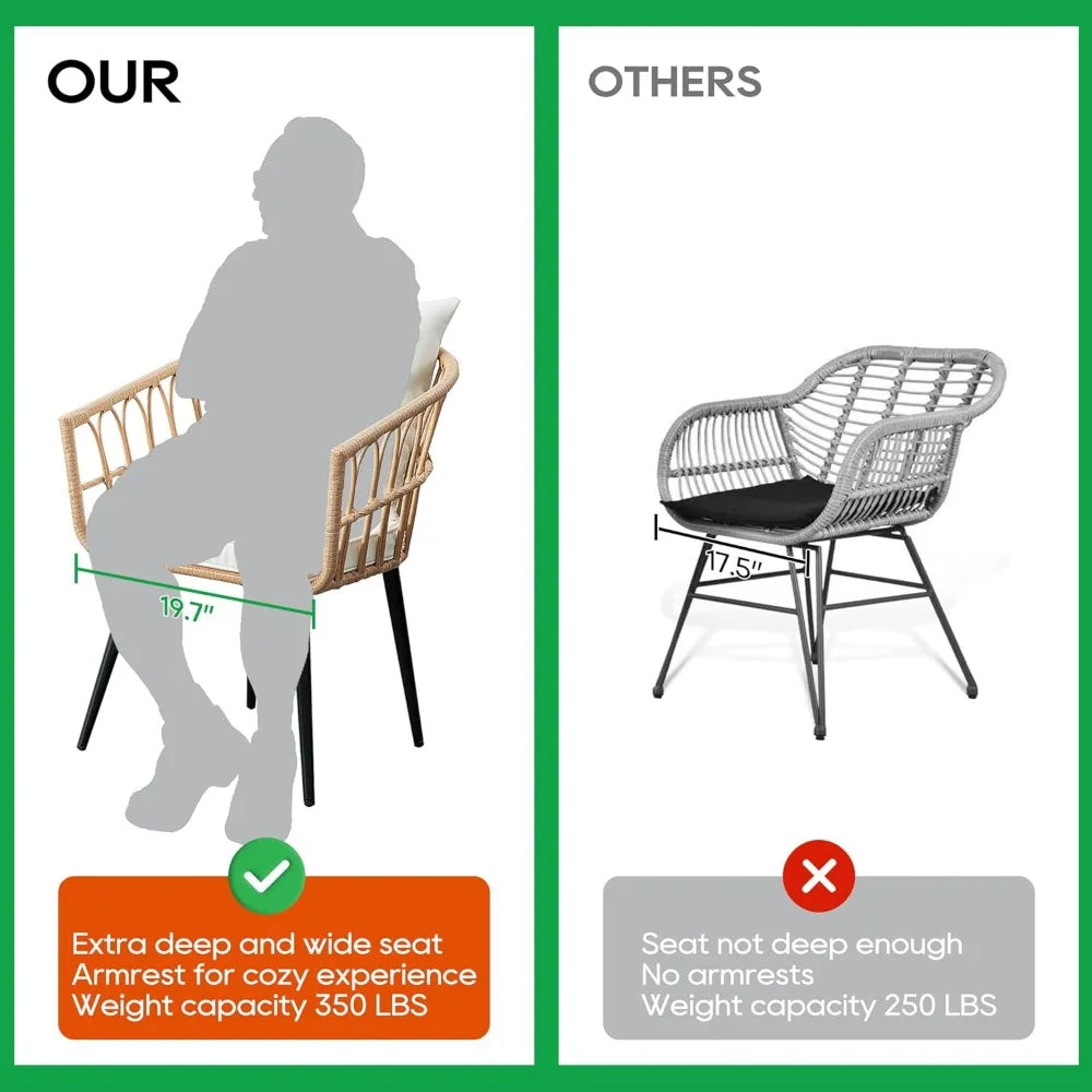 Patio Bistro Set, Outdoor Wicker Apartment Balcony Furniture Sets, Rattan Table and Chairs Set of 2 for Porch Backyard Lawn