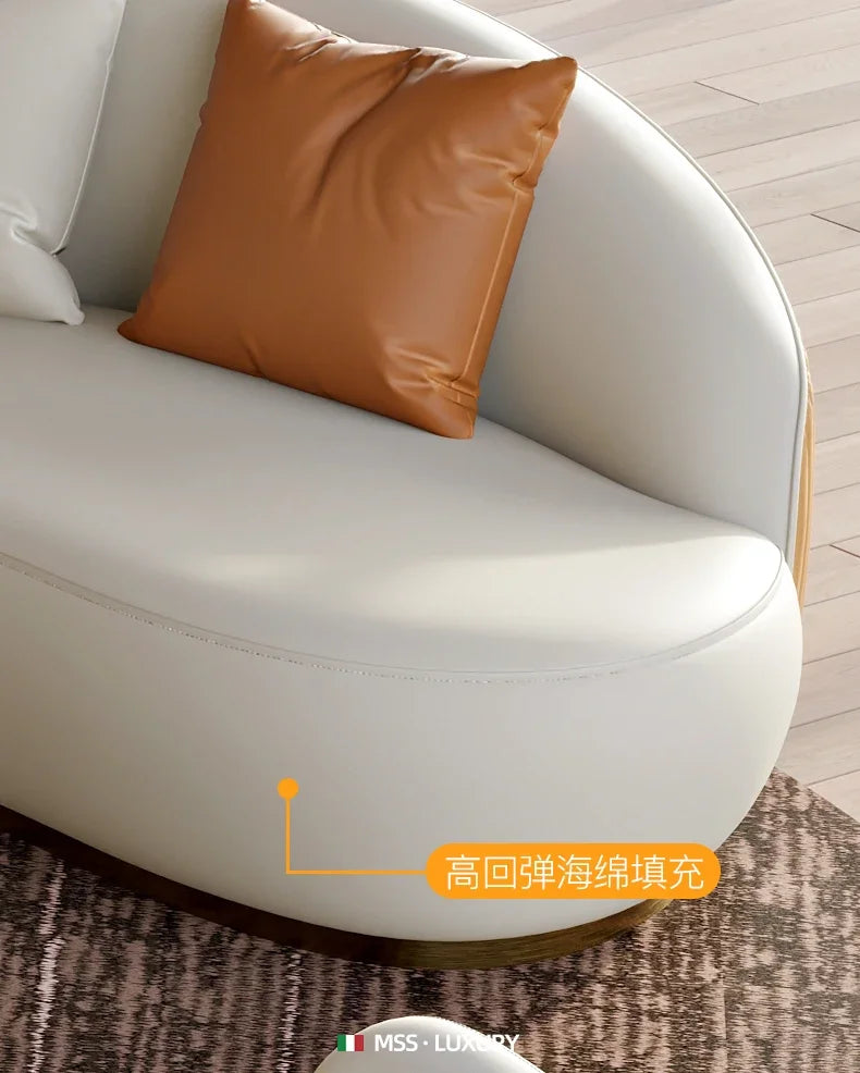 Two-color U-shaped villa leather sofa, modern light luxury semi-curved sofa