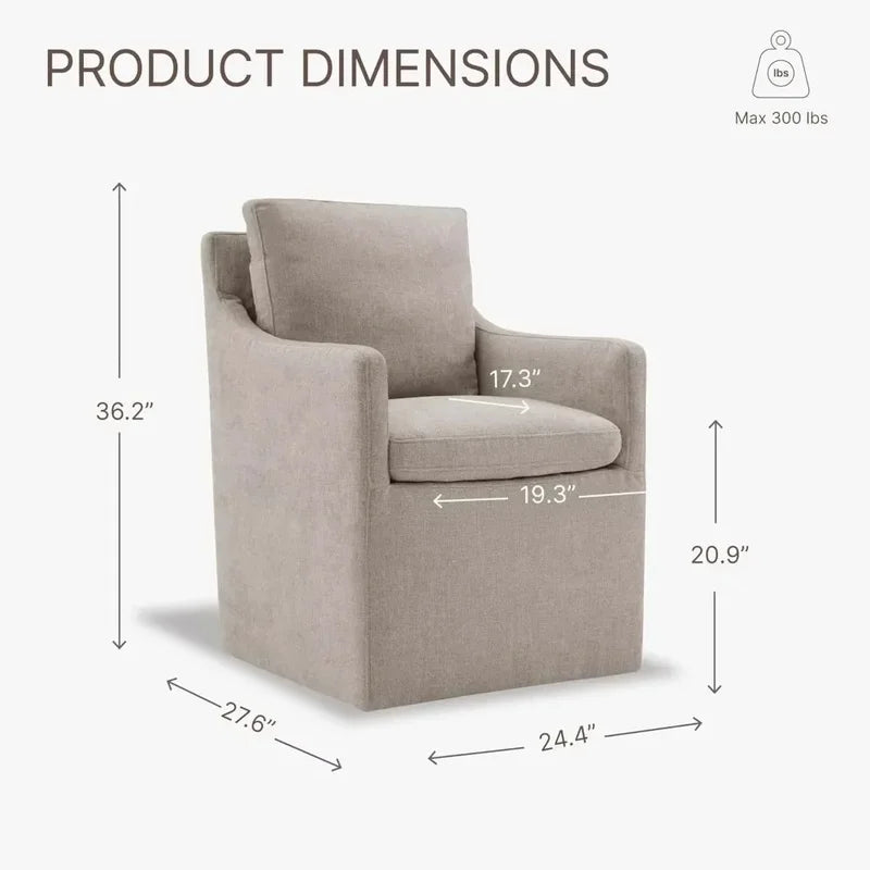 Khaki Upholstered Dining Chair with Casters, Modern Accent Armchair for Dining Room, Bedroom, Living Room, and Reading Room