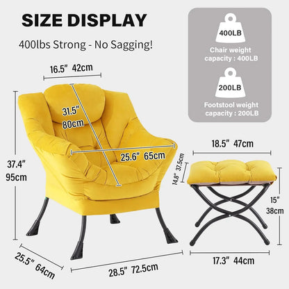 Modern Velvet Lounge Chair with Ottoman, Comfy Reading Armchair with Footrest for Living Room, Bedroom, Dorm