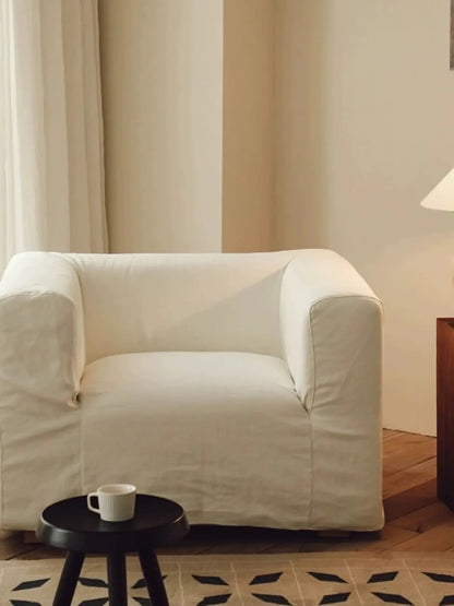 North American wabi style Japanese style white cream linen cotton and linen designer living room B & B straight