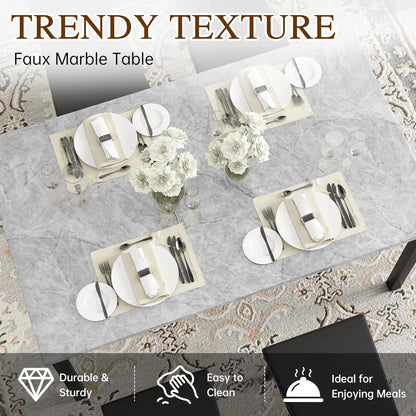 Faux Marble Dining Table Set for 4, Gray Button Tufted Chairs, Kitchen & Dining Room