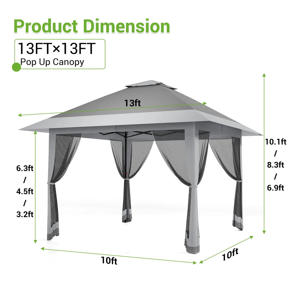 13x13Ft Pop Up Canopy Tent, One Push Setup Outdoor Gazebo With Mosquito Netting, Waterproof UV Protection Instant Shade Shelter