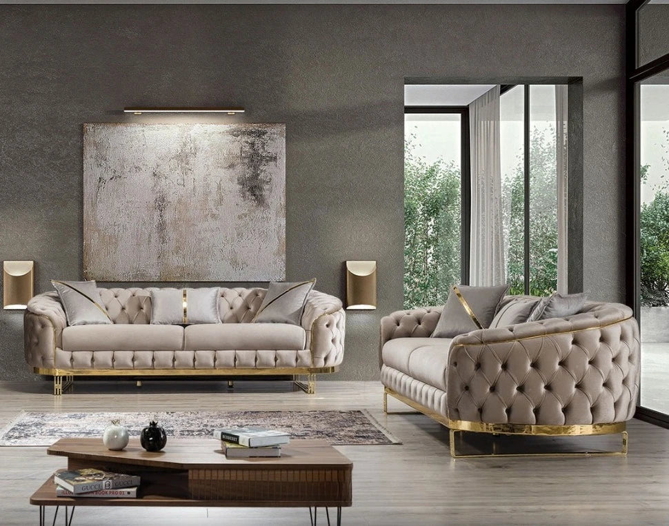 Sofa Velvet American light luxury fabric sofa straight row 123 Internet celebrity designer living room high-end buckle sofa