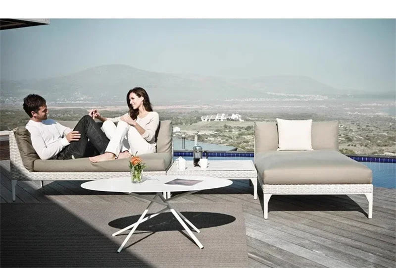 Nordic PE Rattan Outdoor Sofas Set Modern Garden Furniture Home Waterproof Sun Protection Set Leisure Patio Balcony Lounge Chair