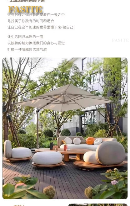Outdoor teak courtyard Nordic style open-air famous villa anti-corrosion solid wood goose soft stone sofa