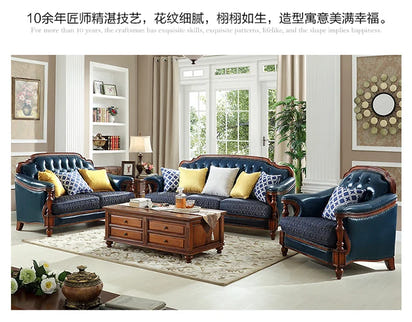 American first-layer leather sofa combination simple household solid wood corner villa L-shaped sofa