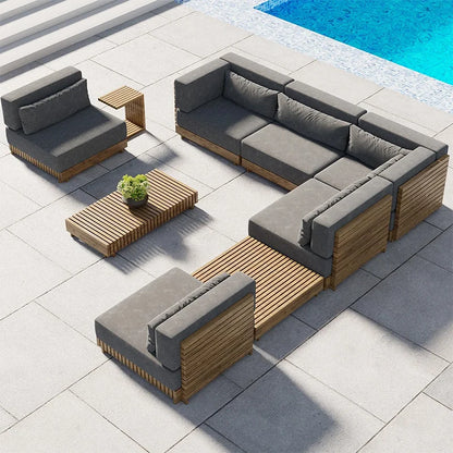 Outdoor Suit All-weather Modern Outdoor Teak Wooden Sofa Patio Furniture Luxury Design Sofa Set For Villa Outdoor Garden