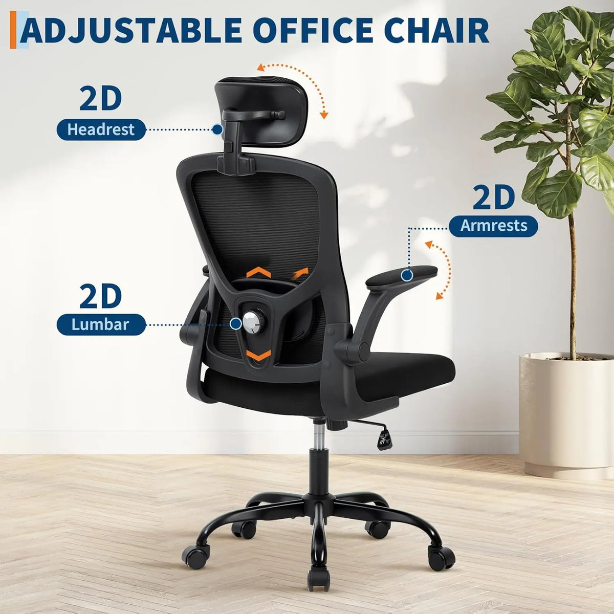 Office Computer Desk Chair Ergonomic Office Chair High-Back Mesh Home Office Chair With Adjustable Headrest And Lumbar Support