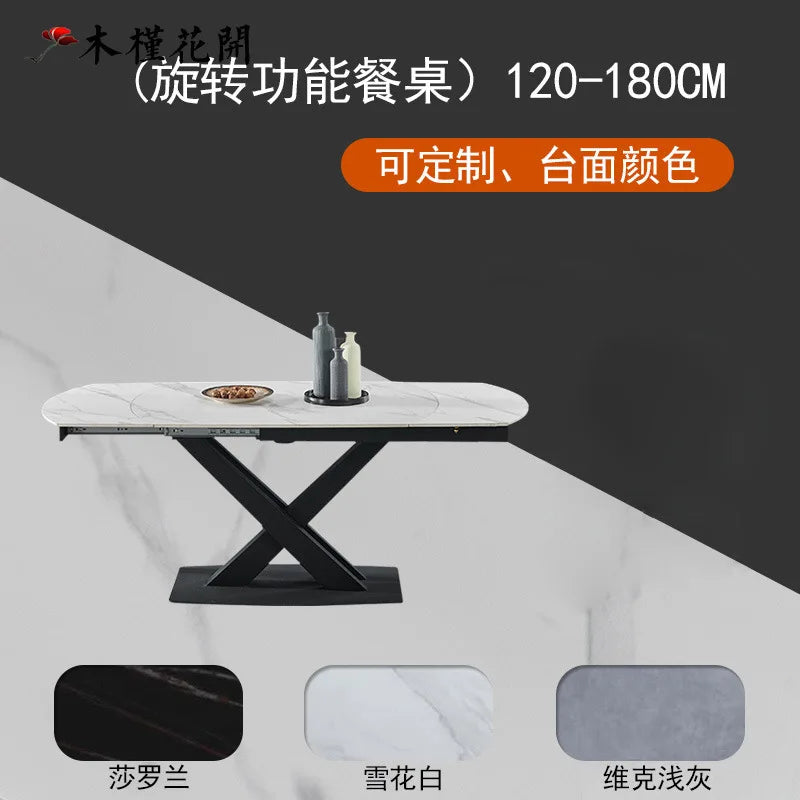 Italian minimalist light luxury multi-functional rock slab dining table combination size rectangular telescopicrotatinghousehold