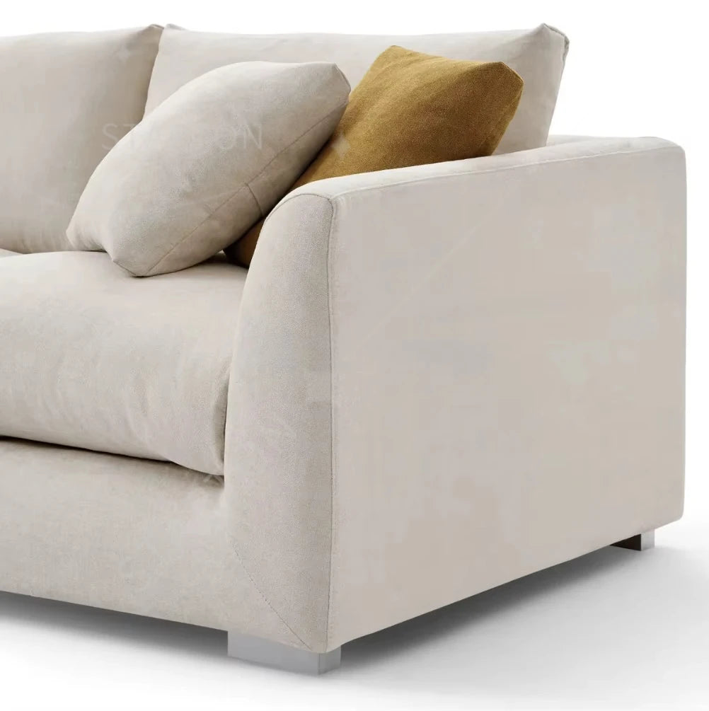 Modern Home Living Room Sofa Set White Linen Feather Cream Beige Fabric L Shaped Corner Modular Couches Sectional Sofa