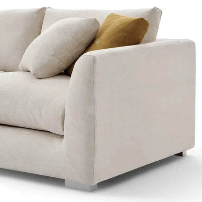 Modern Home Living Room Sofa Set White Linen Feather Cream Beige Fabric L Shaped Corner Modular Couches Sectional Sofa
