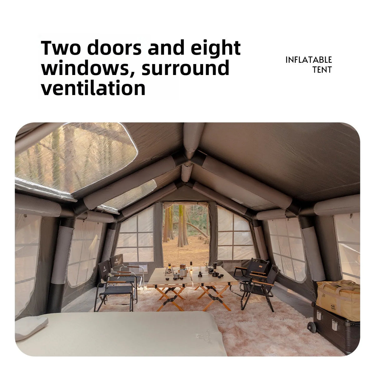 Mountainhiker 13.6㎡ Large Inflatable Tent Outdoor Camping 8-10 Person Tent Rainproof Family Awning Beach Quick Open Fishing Park