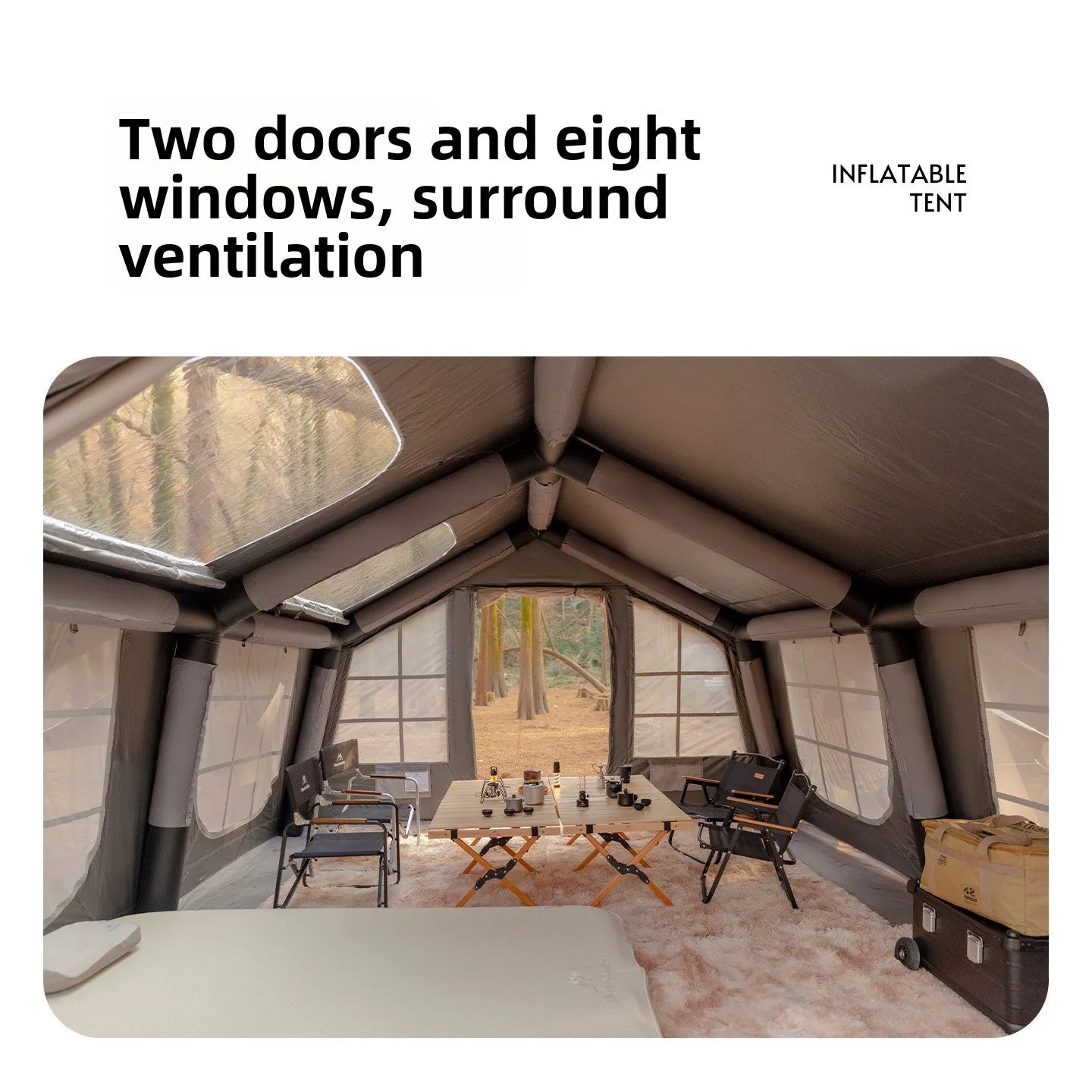 Mountainhiker 13.6㎡ Large Inflatable Tent Outdoor Camping 8-10 Person Tent Rainproof Family Awning Beach Quick Open Fishing Park