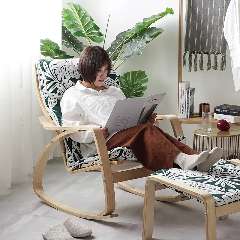 Liveable America Nordic Home Furnishing Bonn Rocking Chair Happy Chair Solid Wood Reclining Chair Lazy Maternity