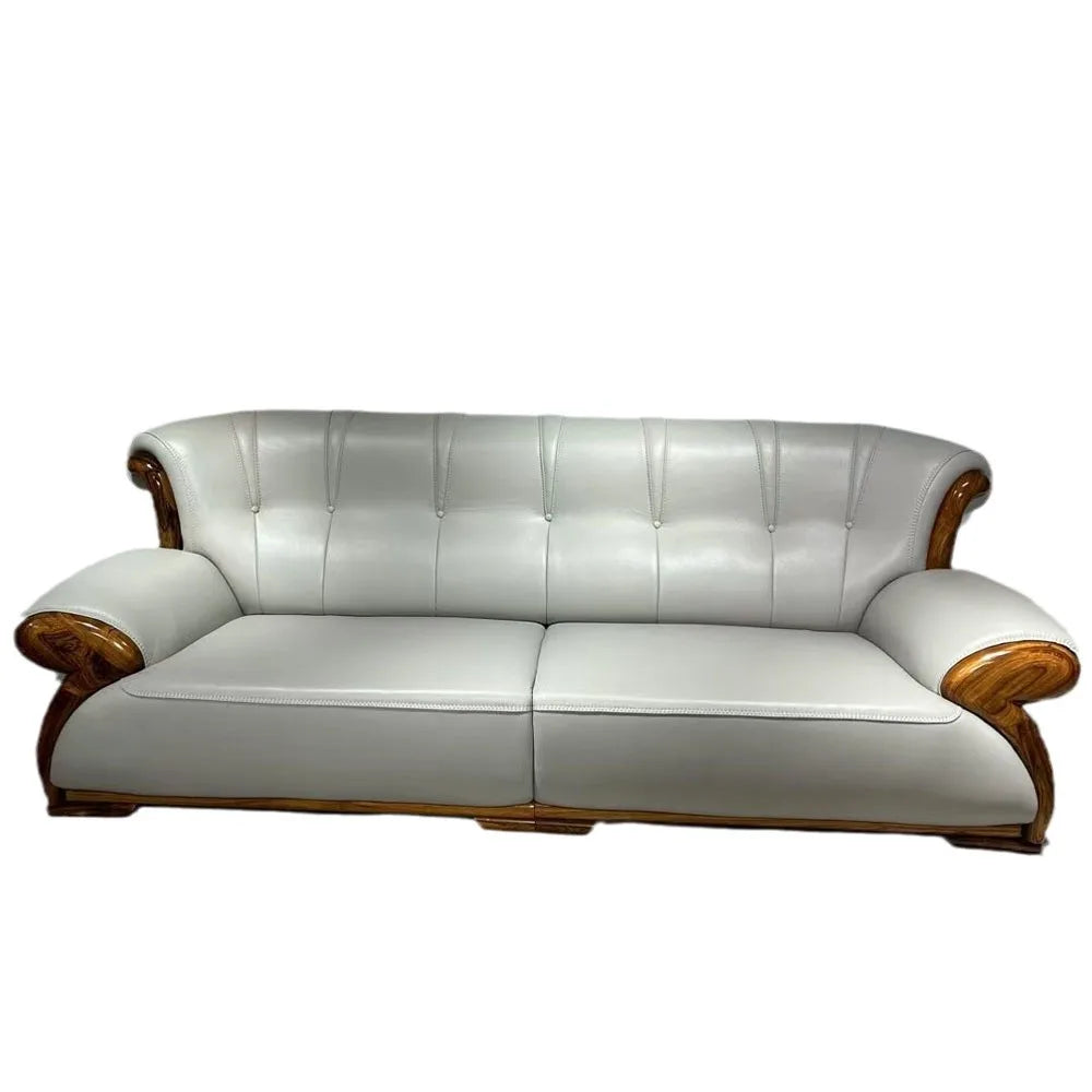 Ebony leather sofa modern light luxury high-end living room villa first layer cowhide solid wood new Chinese-style small
