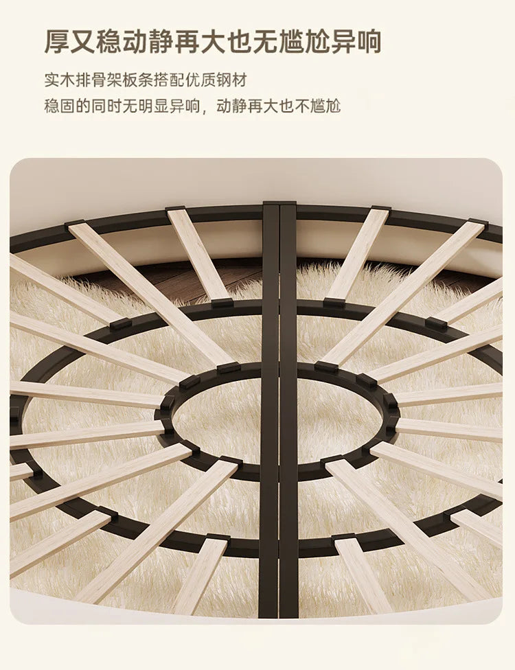 X 2.2×2m Master Bedroom Big Round Bed Modern Hotel Guest House Cream Wind Luxury White Leather Full Bed Frame Lazy Cloud Section