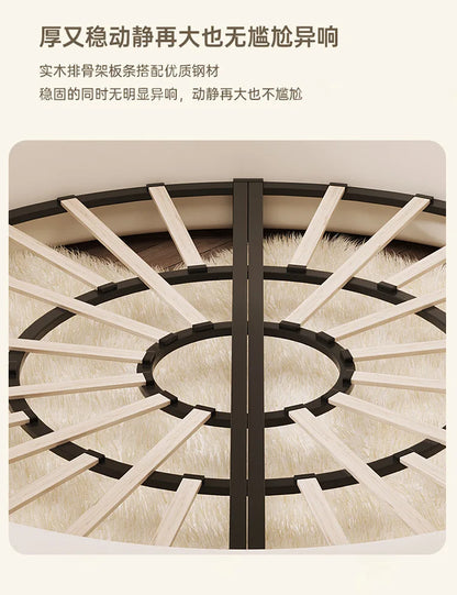 X 2.2×2m Master Bedroom Big Round Bed Modern Hotel Guest House Cream Wind Luxury White Leather Full Bed Frame Lazy Cloud Section